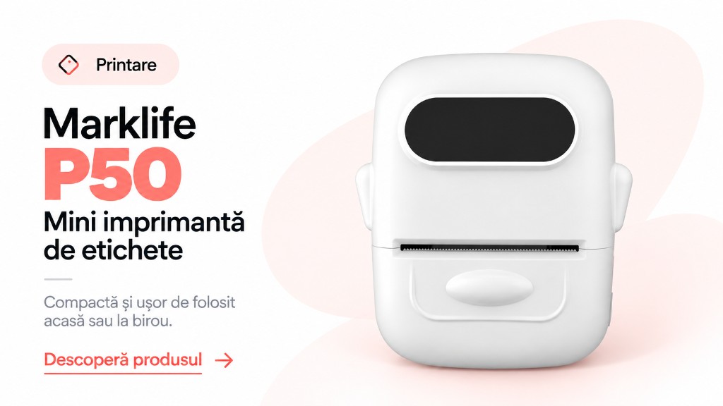 Marklife P50. Mini imprimantă de etichete. Compactă și ușor de folosit acasă sau la birou.