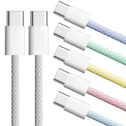 Set 3 Cabluri USB-C la USB-C 60W Power Delivery, Încărcare Rapidă și Transfer Date, Împletite Nylon, Albastru, Roșu și Verde