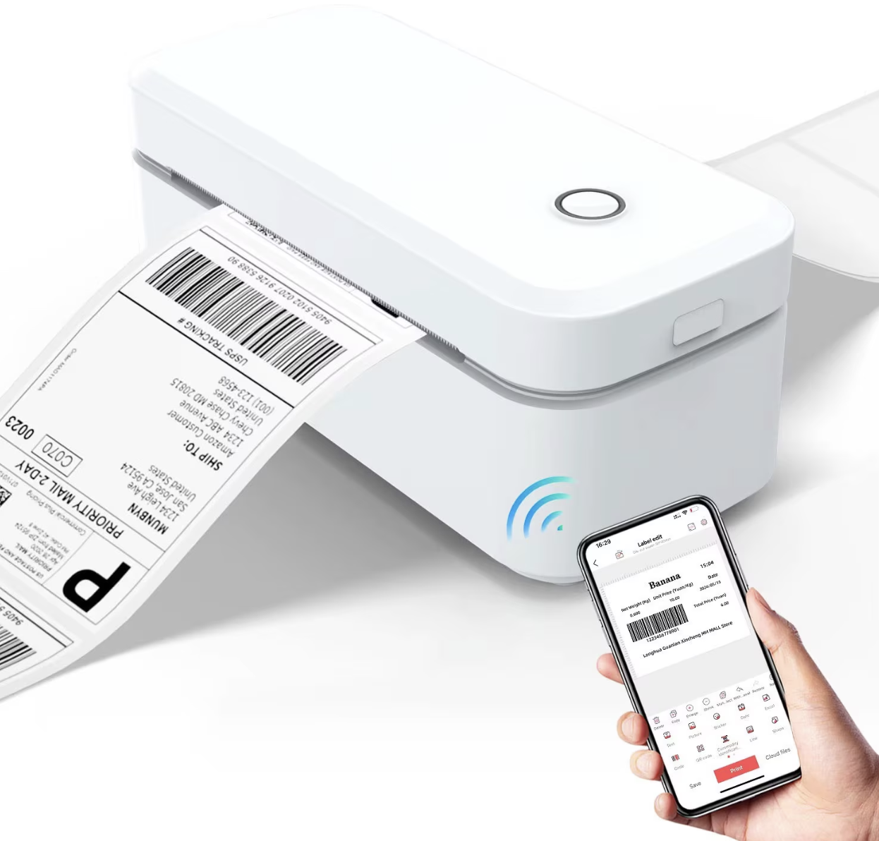 Imprimantă Termică Marklife X4 pentru Etichete AWB și Curierat, 203 DPI, 150 mm/s, Lățime Hârtie 108 mm, USB și Bluetooth, iOS/Android, Windows/macOS/Linux, Alb sau Negru